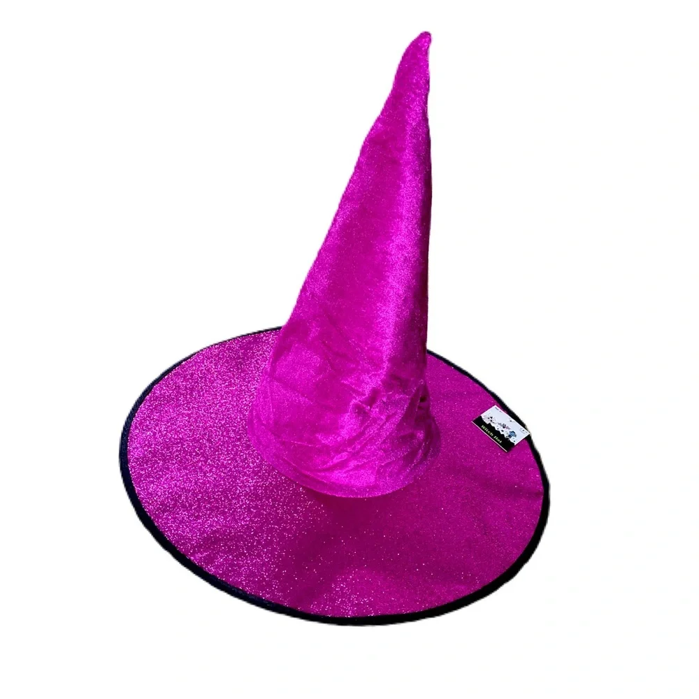 FUCHSIA VELOUR & GITTER WITCH HAT NWT - Picture 3 of 15
